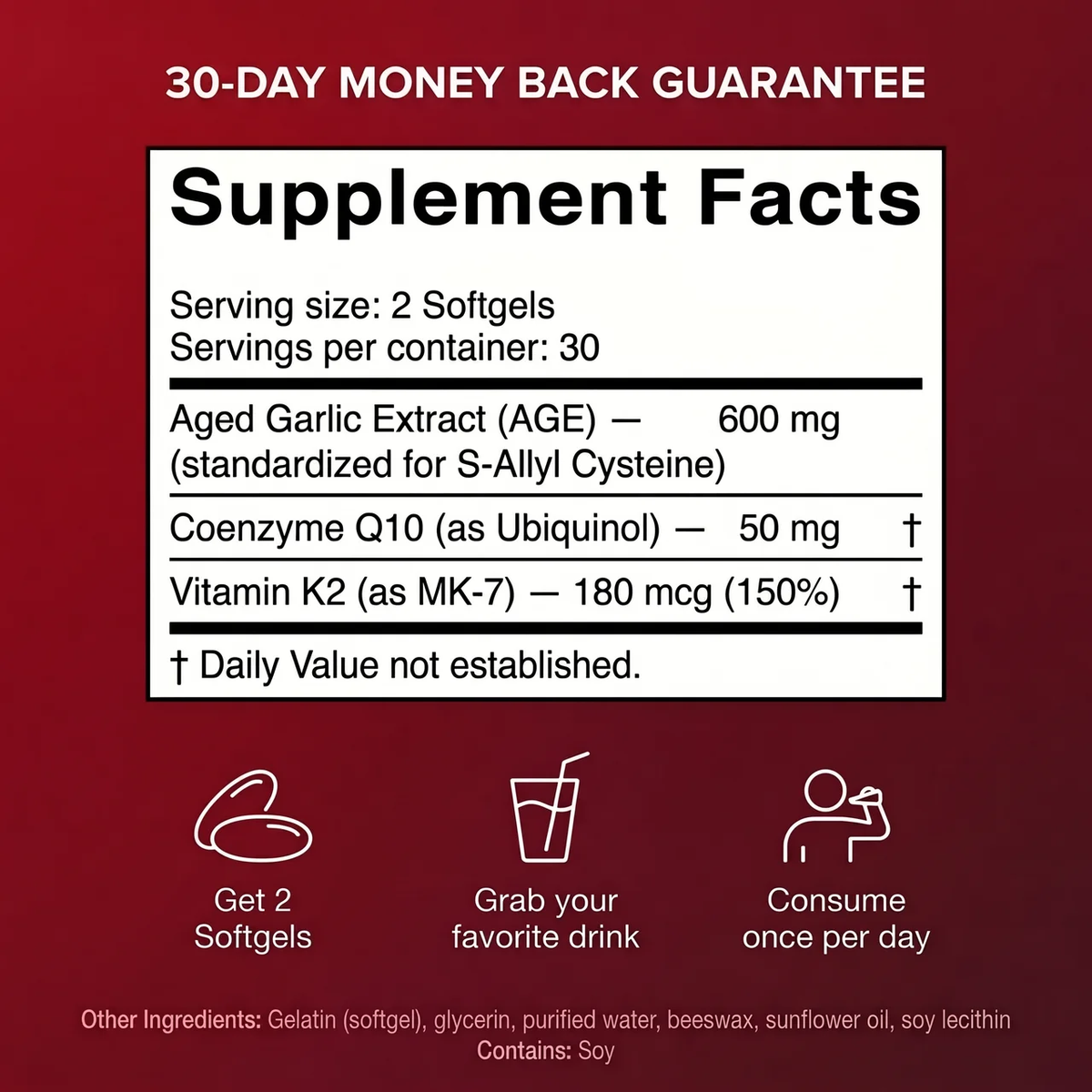 Resilia Aged Odorless Garlic supplement facts and serving instructions